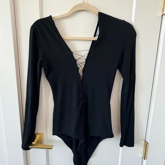 T by Alexander Wang Lace-Up Deep V Bodysuit - Picture 1 of 3